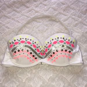 White/multicolor tribal neon bikini top